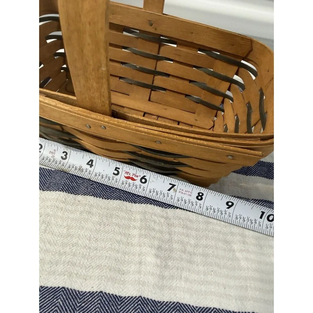Longaberger Market Basket Black Trim Swing Handle Handwoven USA Farmhouse Decor
